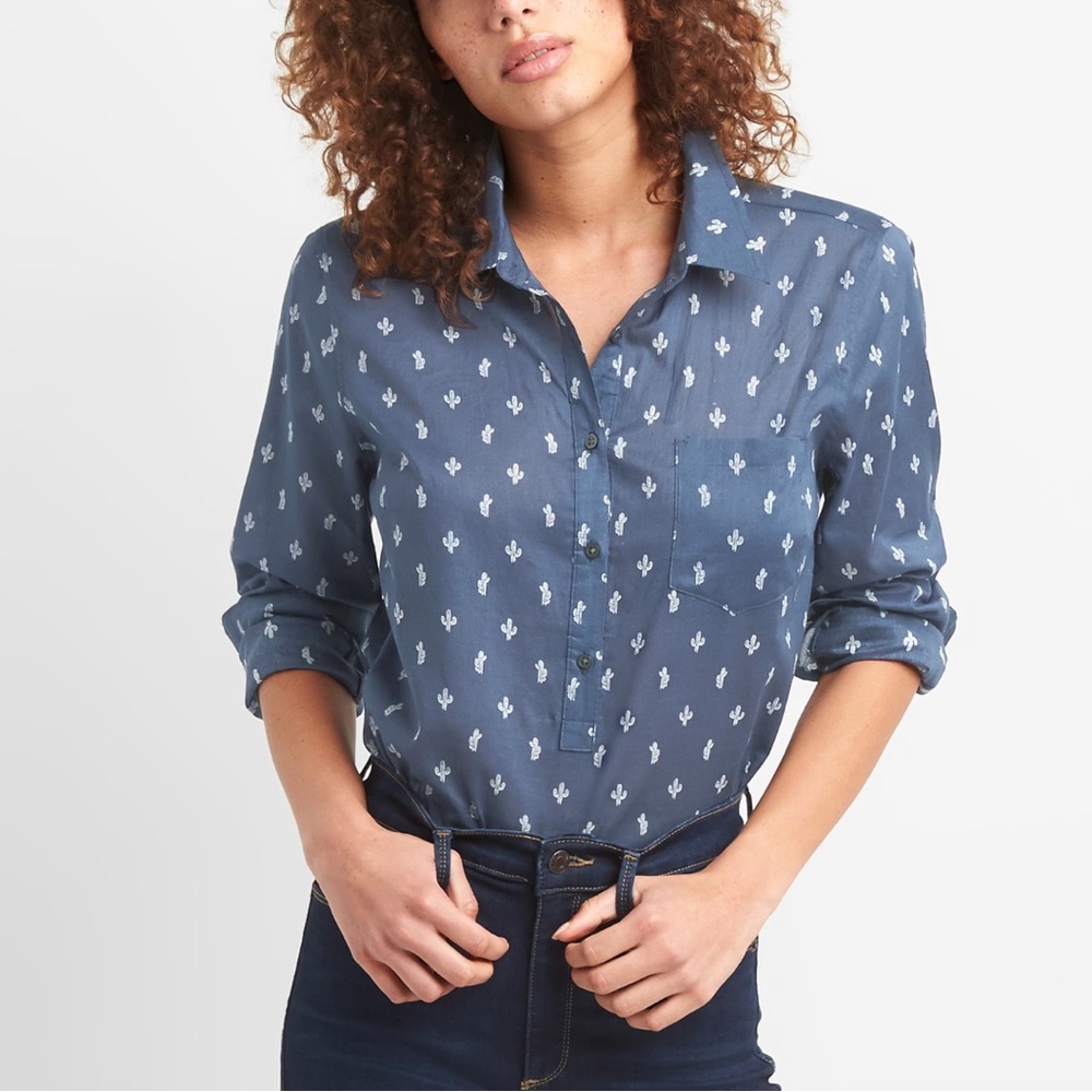 Gap Fitted Boyfriend Popover Print Shirt